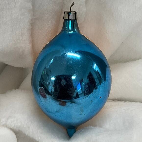 Vintage Handblown Mercury Glass "Skier" Hand Painted Tear Drop Ornament POLAND - Picture 4 of 8